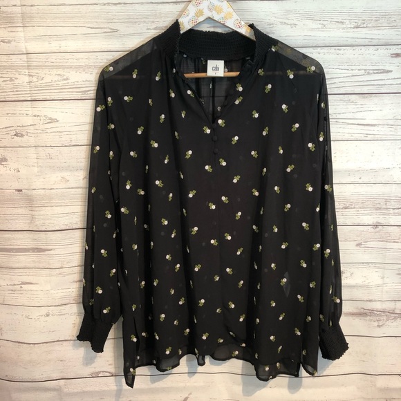 CAbi Semi Sheer Floral Blouse top 5338 - Picture 2 of 7